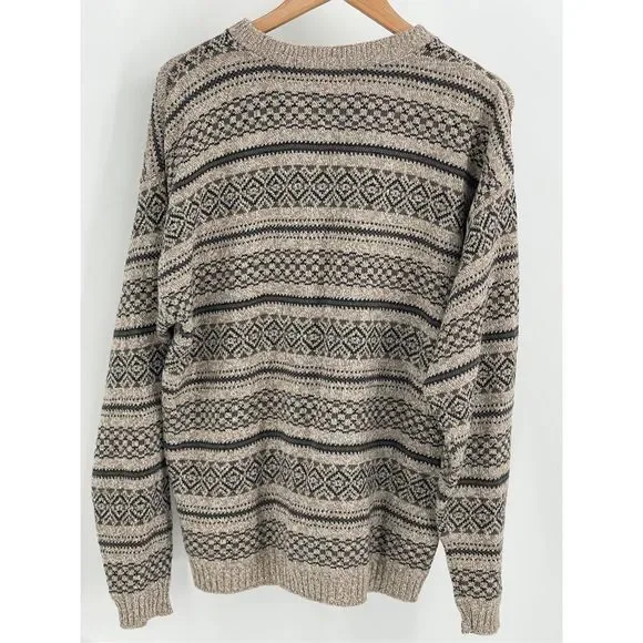 Bill Blass Sweater Men Large Beige Tan Fair Isle Pullover Crewneck Cotton Blend - Picture 11 of 13